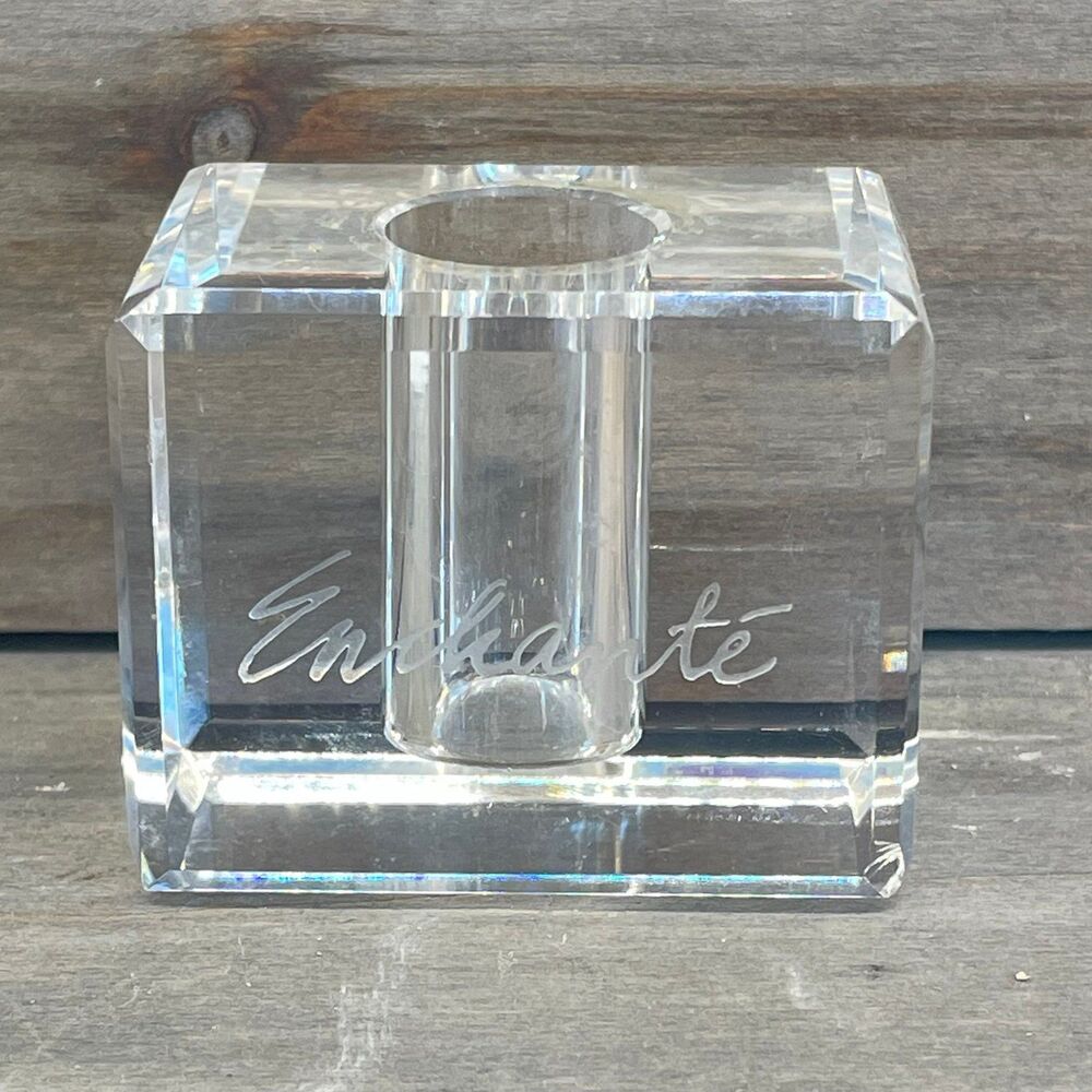 Vintage Enchante Crystal Bud Vase Pen Holder - Square Glass Paperweight